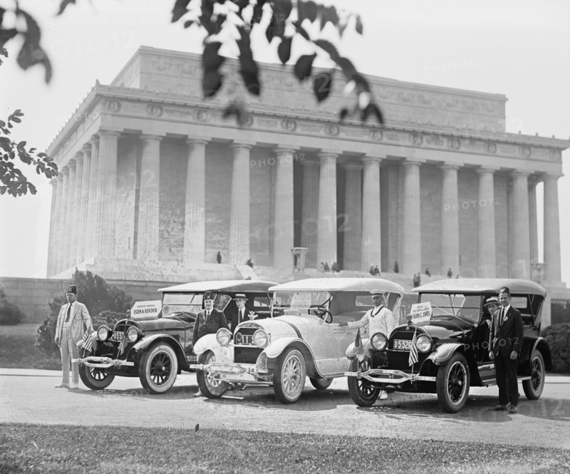 Shriners automobiles "Esten A. Fletcher" and "Frank C. Jones" at Lincoln Memorial 1923