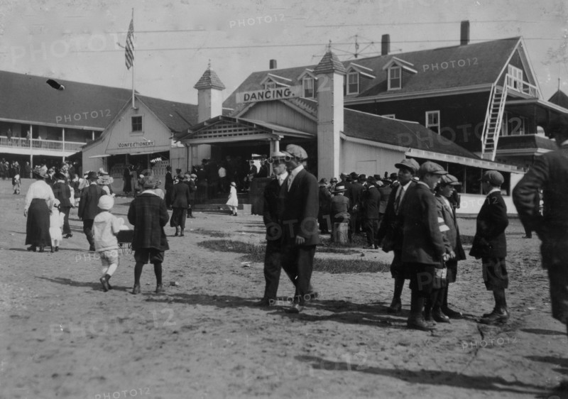 Small crowds outside of Fall River Dance Hall 1916