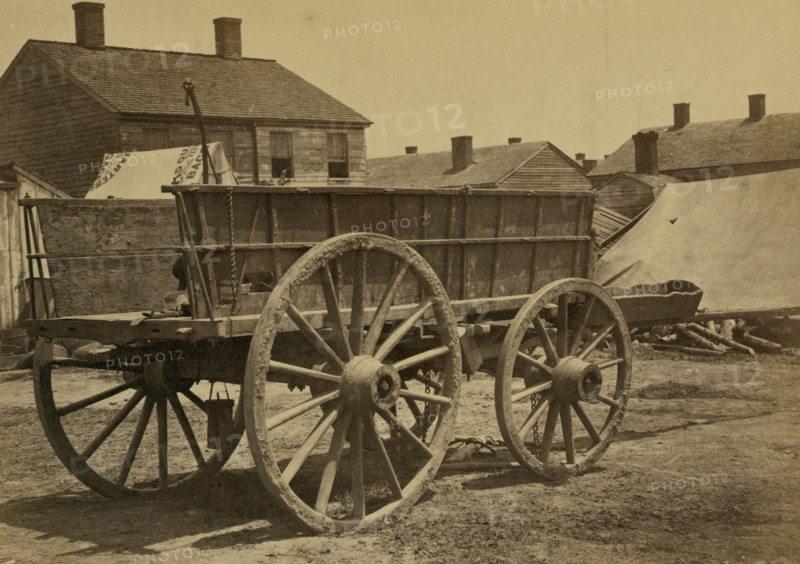 Supply wagon, probably in a Civil War military facility 1863
