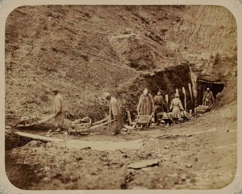 Syr Darya oblast. Tatarinov coal mine of the Chimkent uezd. Hauling coal from the underground tunnels 1867