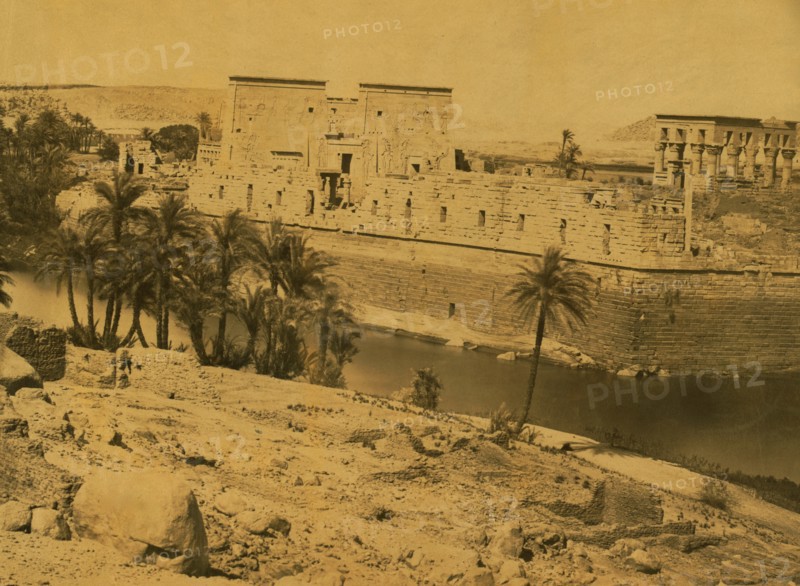 Temple of Isis (left) and Kiosk of the Emperor Trajan or Pharaoh's Bed (right), Island of Philae, Egypt 1880
