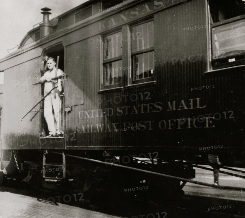 Train Postal Clerk on Railroad Car 1917
