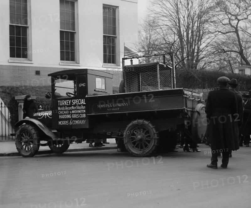 Truck marked as the Turkey Special Delivers a turkey to the White House for Thanksgiving 1922