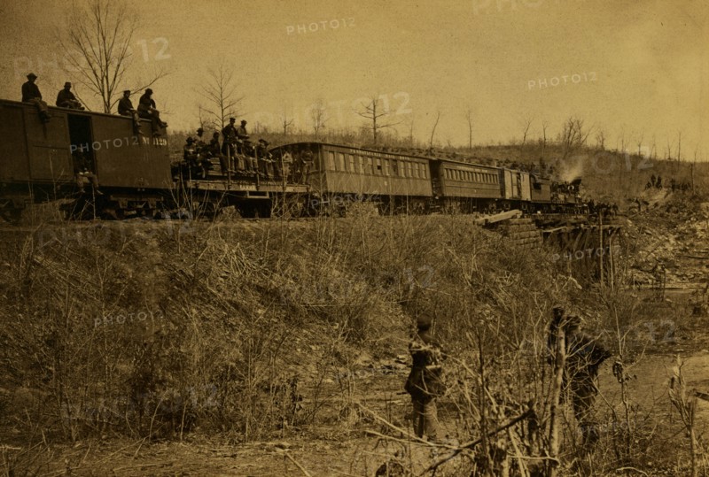 First train across Bull Run Bridge, spring of 1863 1863