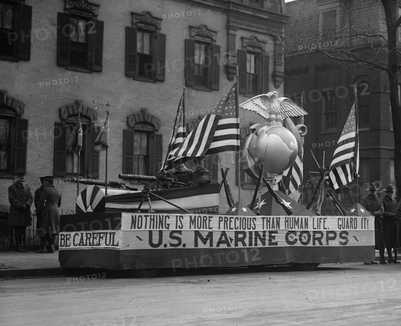 US Marine Corps Parade Float emphasizing recruitment 1922