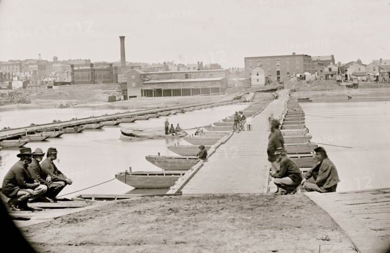 Varina  Landing, Virginia. Pontoon bridge across the James river. (Cavalry guarding bridge) 1864