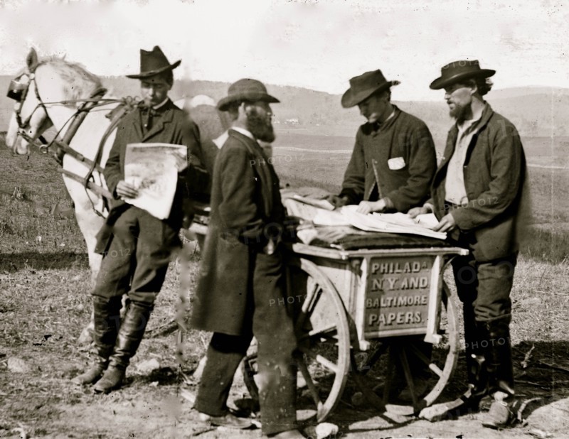 Virginia. Newspaper vendor and cart in camp 1863