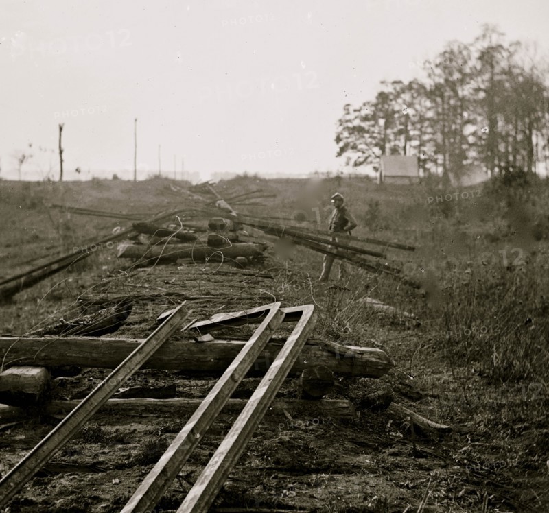 Virginia. Tracks of the Orange & Alexandria Railroad, destroyed by the Confederates between Bristow Station and the Rappahannock 1862