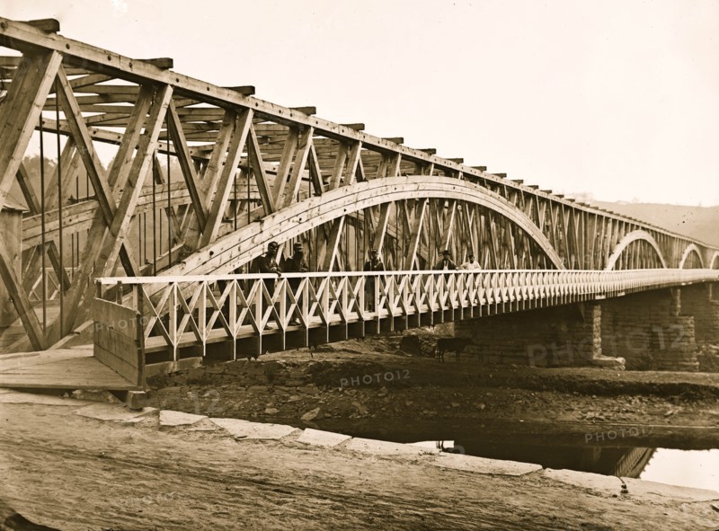 Washington, D.C. Chain Bridge over the Potomac; Chesapeake and Ohio Canal in foreground 1865