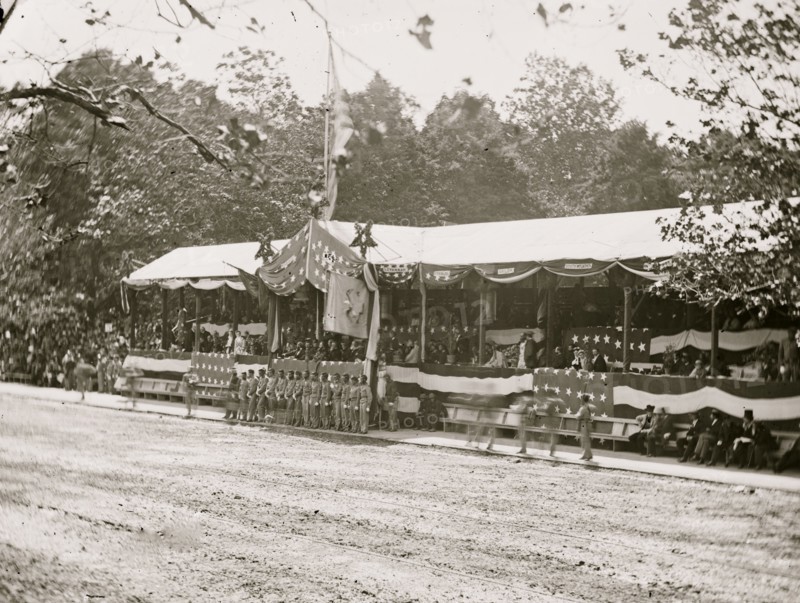 Washington, D.C. Presidential reviewing stand, with guests and guard 1865