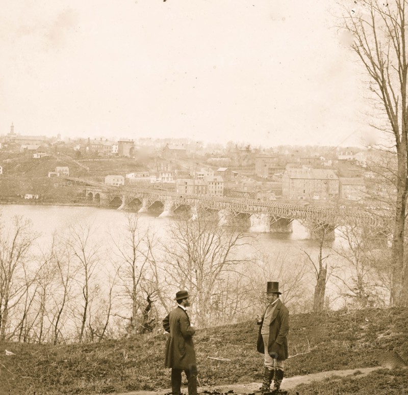 Washington, D.C. The Aqueduct bridge and Georgetown from the Virginia bank 1863
