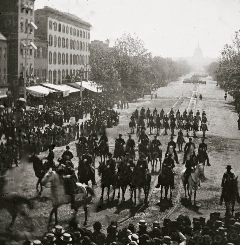 Washington, District of Columbia. The Grand Review of the Army. Cavalry passing on Pennsylvania Avenue near the Treasury 1865
