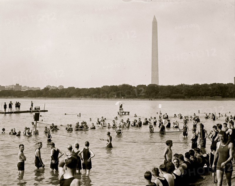 Water Tennis played by citizens in Wasington, DC as they enjpy the tidal basin 1921