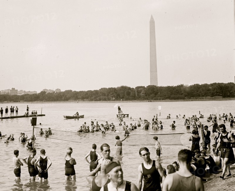 Water Tennis played by citizens in Wasington, DC as they enjpy the tidal basin 1921