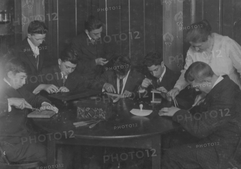 Wood Carving Taught at Immigrant Settlement School in Fall River, MA. 1916