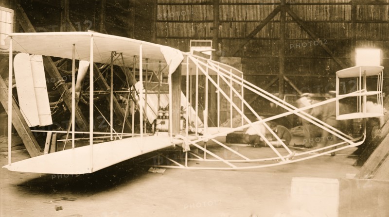 Wright aeroplane, in hangar, Washington 1908
