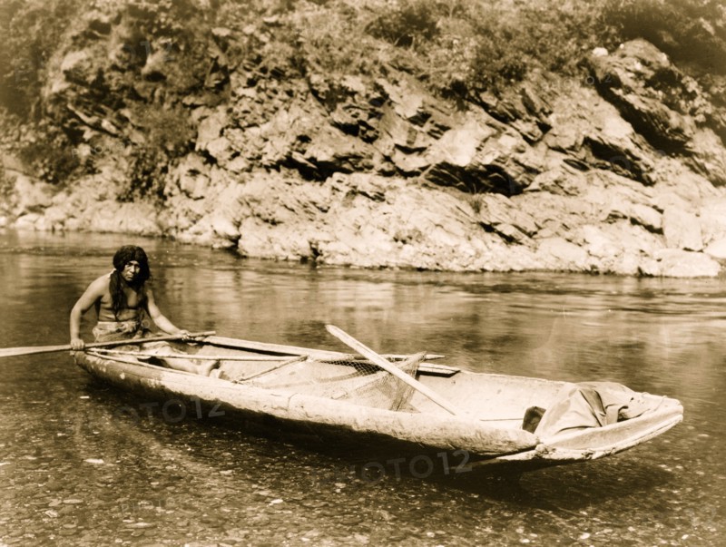 Yurok canoe on Trinity River 1923