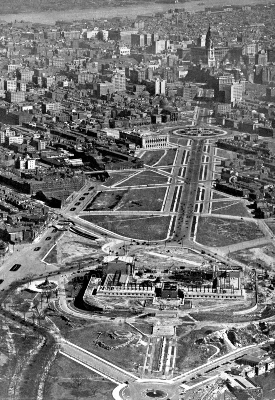 Aerial of the Art Museum Construction, Philadelphia, PA