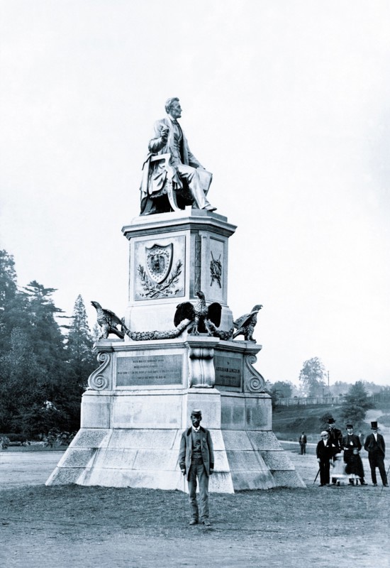 Man Standing in Front of Lincoln Statue, Philadelphia, PA