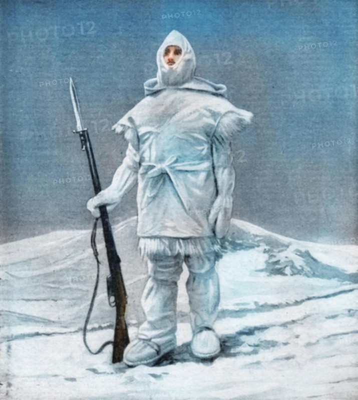WWI 1916-Italian front modern equipment invisible against the snow.