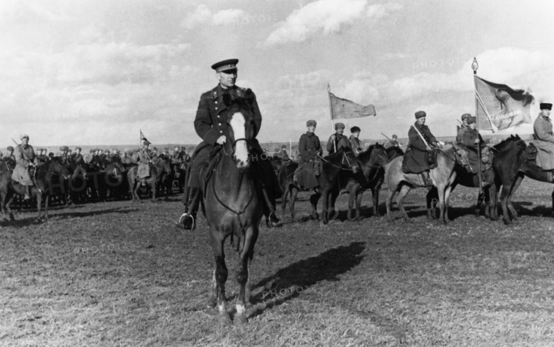 Lieutenant-general a, pliev inspecting one of the cossack regiments, world war ll.