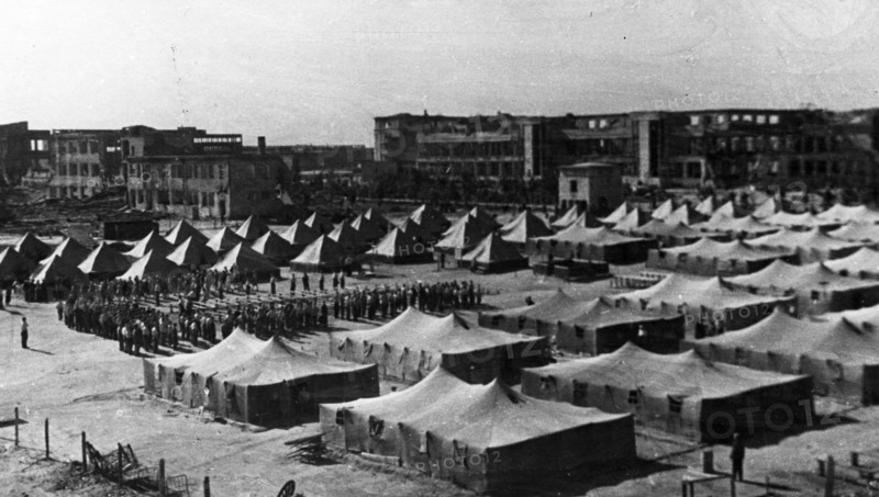 World war 2, a camp for workers involved in the rebuilding of stalingrad after liberation, june 1943.