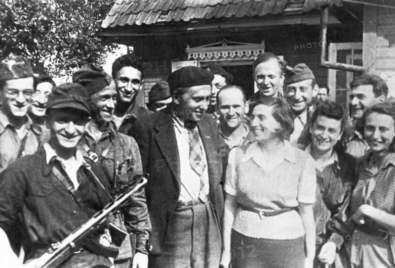 World war 2, writer ilya ehrenburg in vilna (vilnius) with jewish partisans who entered the city with the red army.