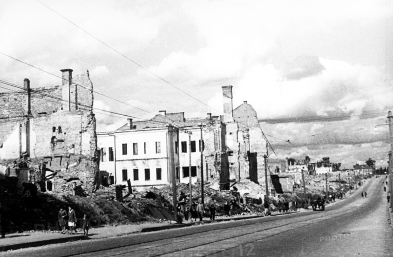 Street in the city of minsk, byelorussia in 1944.