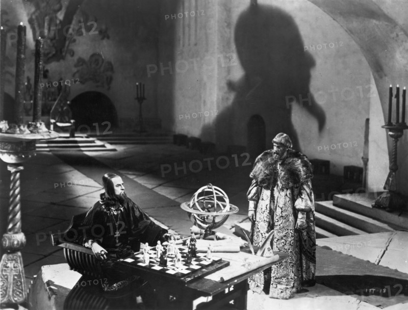 Scene from 'ivan the terrible' (1944-45), film by sergei eisenstein, nikolai cherkassov (left) as tsar ivan the terrible, ussr.