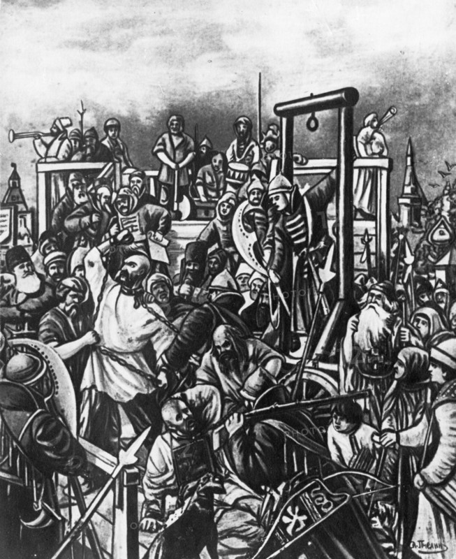 The execution of stepan (stenka) razin in 1671.