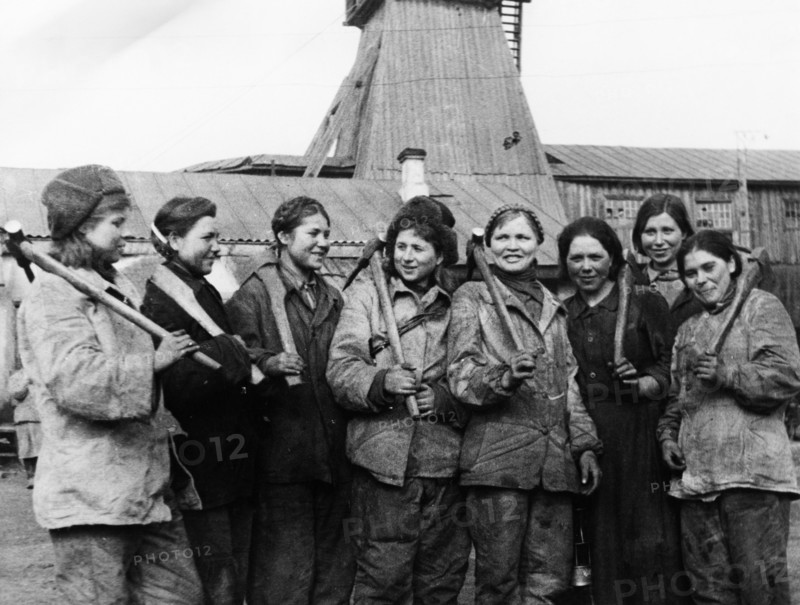 A group of young women who work in the krasnaya gornyachka mines near chelyabinsk, they have taken the place of their husbands and brothers who are soldiers that are fighting at the front, world war 2.