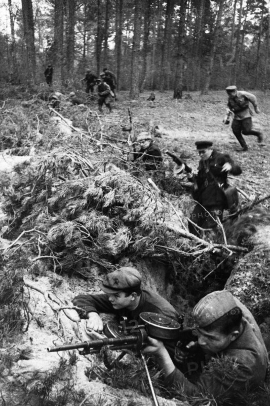Partisans occupying a firing line in western byelorussia, january 1944, world war 2.