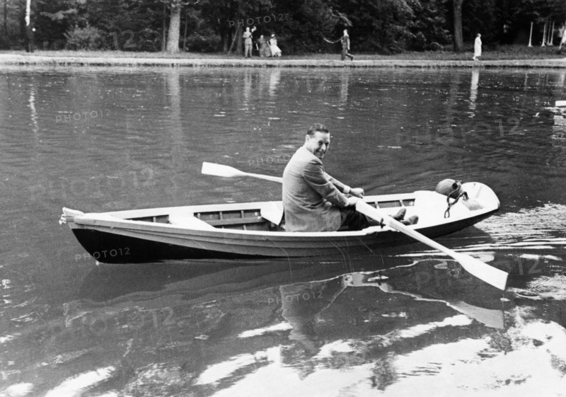 Us ambassador charles bohlen rowing on the lake at n,a, bulganin's picnic party for foreign diplomats and journalists visiting moscow, august 1955.