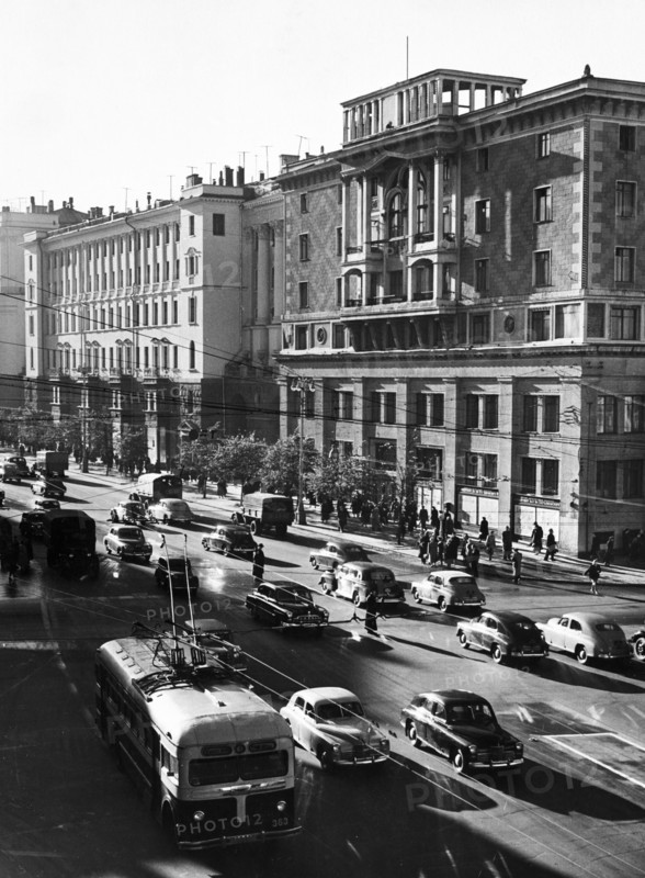 Gorky street in moscow, ussr, october 1955.