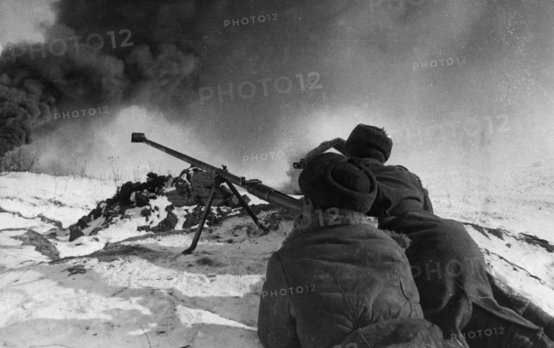 Red army anti-tank rifle men on the first baltic front, world war 2, april 1944.