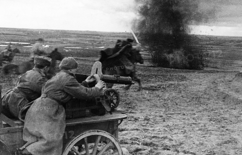 A machine-gun carriage supporting a red army cavalry charge, may 1944.
