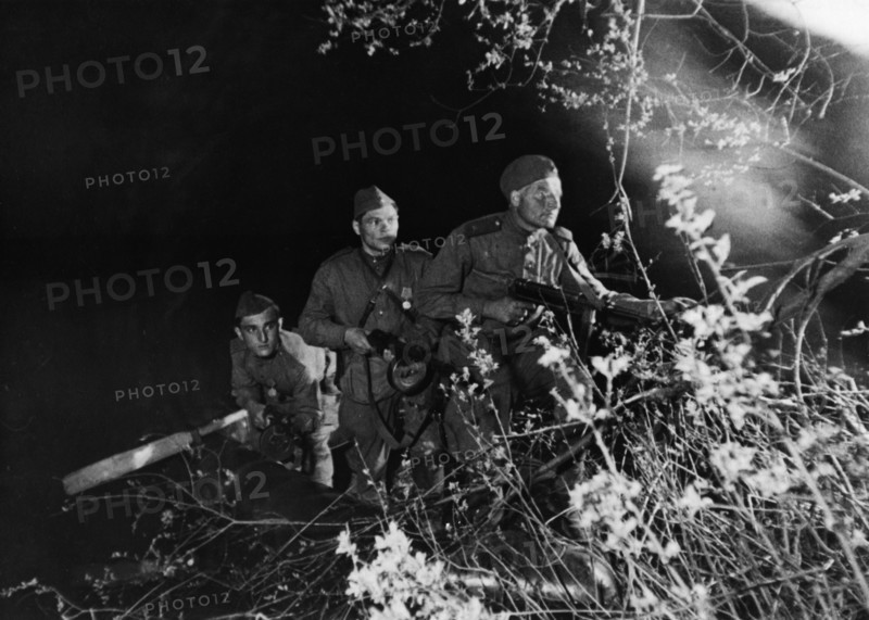 Red army soldiers on night reconnaisance on the first baltic front, world war 2, june 1944.