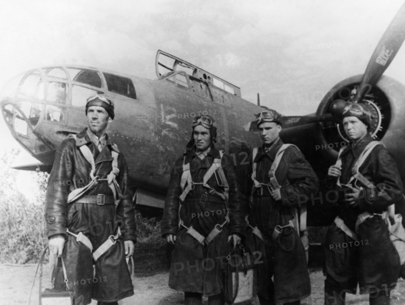Soviet  airforce night bomber crew with american-made douglas havoc (boston) bomber, world war 2, american aid, lend lease program.