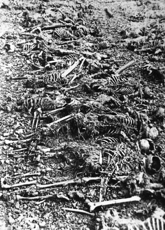 German death factory near lublin,  in majdanek hitlerites built a concentration camp, in which they tortured to death hundreds of thousands of civilians, war prisoners and political prisoners - poles, russians, czechs, frenchmen, jews, greeks and representatives of other nationalities,  photo shows: half-burnt remains of prisoners murdered in camp, august, 1944.