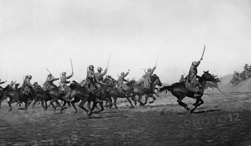 World war 2, a cossack cavalry unit charge, driving the enemy westward, april 1942.
