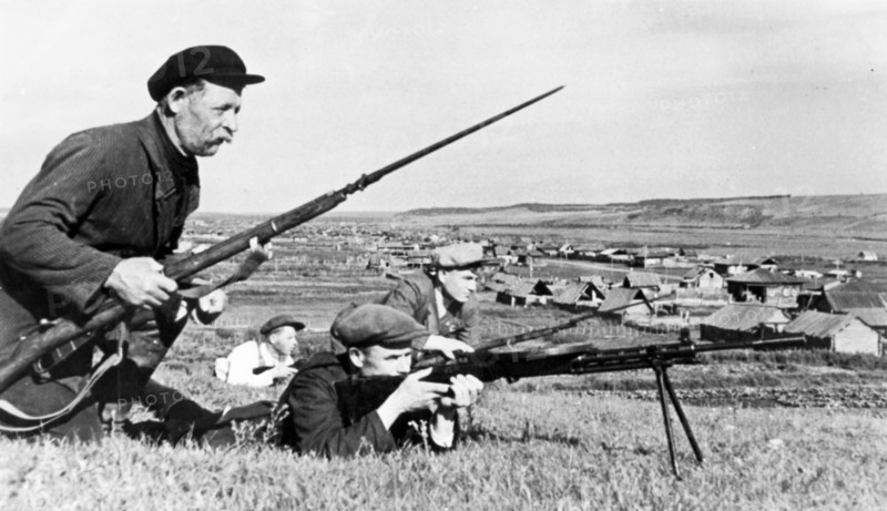 Tactical drills of an ossoaviakhim detachment, ossoaviakhim is the civilian organization for chemical and air defense, in pre-war time it numbered several millions.
