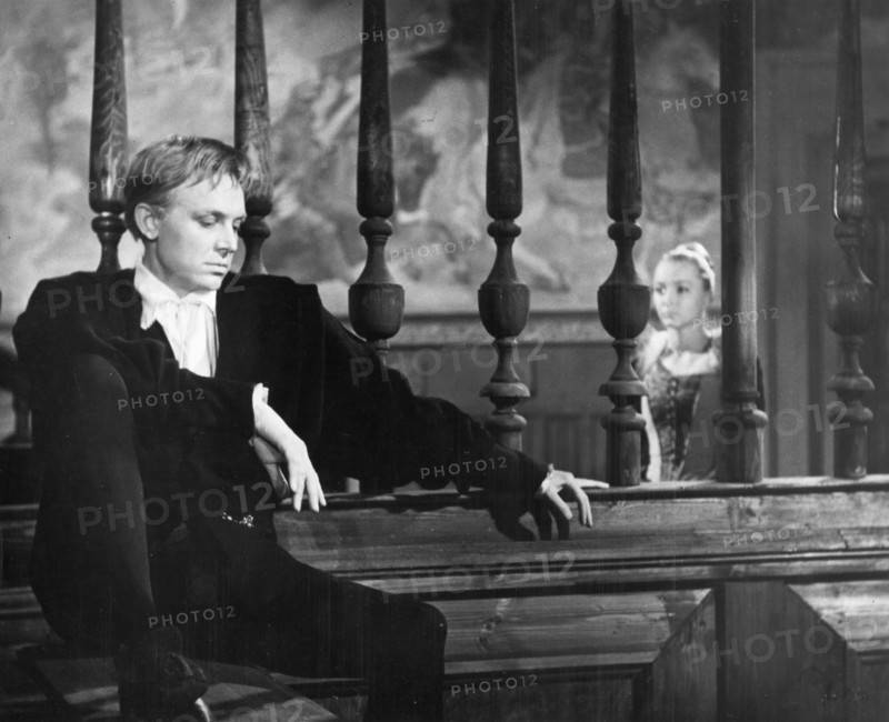 A scene from a film version of 'hamlet' directed by grigori kozintsev and starring innokenti smoktunovsky, the score was composed by dimitry shostakovich, ophelia is being played by anastsia vertinskaya.