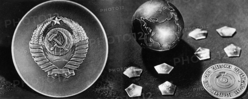 The small titanium globe containing a medallion which was delivered to the surface of planet venus by the soviet space probe venera 1 in 1961.