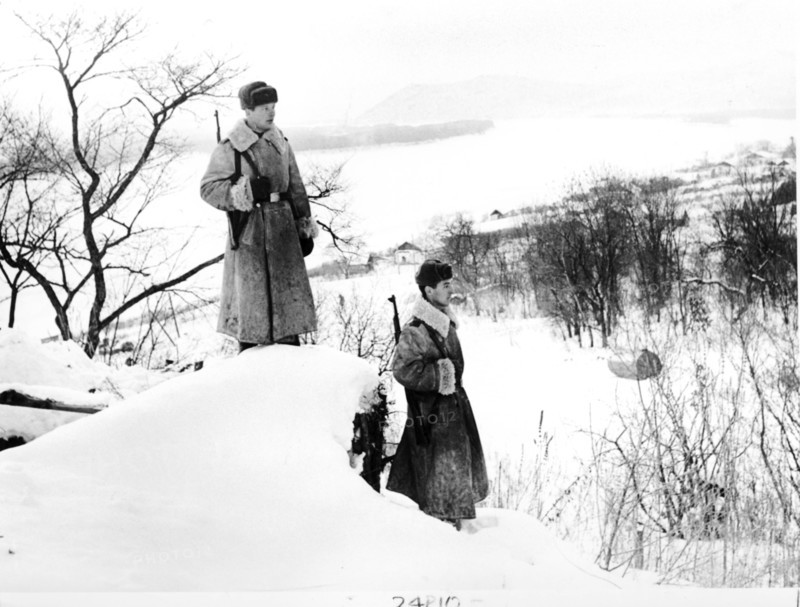 Ussr frontier guards of the nizhne mikhailovka post (ussuri river in the background), pacific frontier area, 1969.