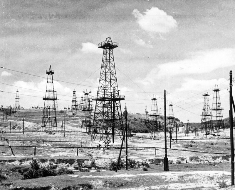 Oil field in oltenia region in romania in 1950s.