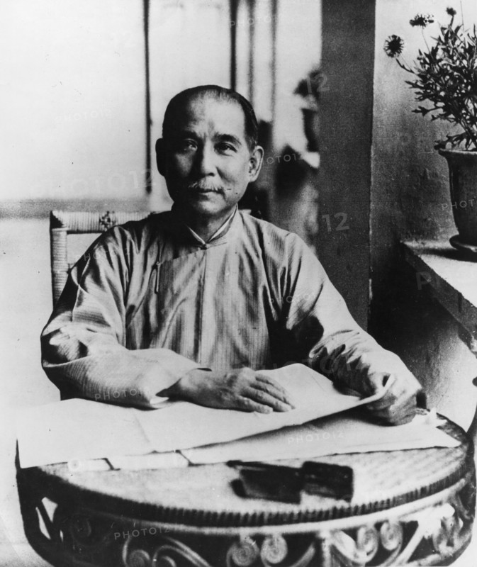 Dr, sun yat sen,  chinese revolutionary leader (1866-1925), in his headquarters in canton in 1924.