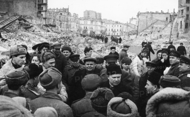 Nikita khrushchev in the newly liberated stalingrad, 1943, ussr, world war 2.
