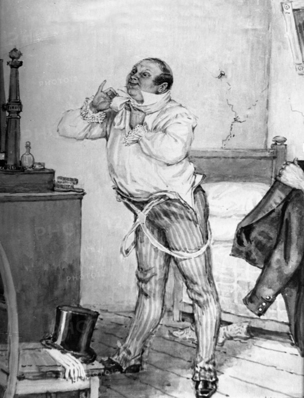 Pavel ivanovich chichikov, a character in gogol's 'dead souls', illustration by a, leptev, 1952.