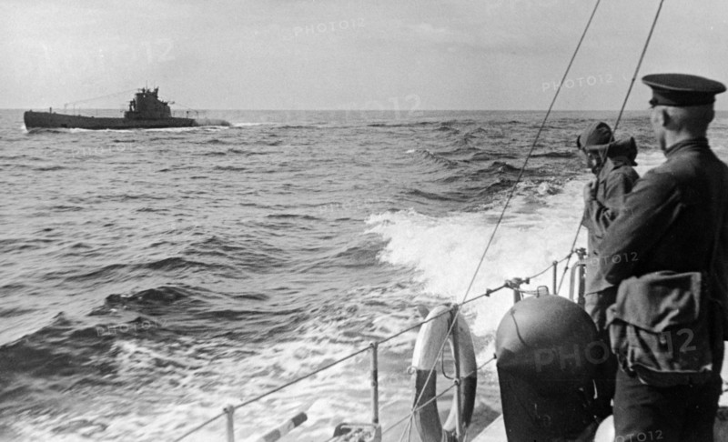 Black sea fleet, a soviet submarine returning from a successful operation during world war 2.