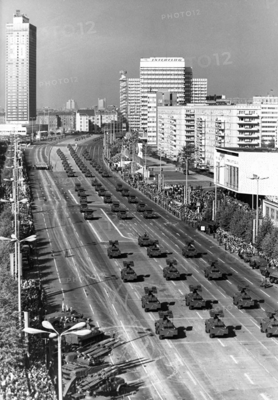A parade of the national people's army of the gdr marking the 30th anniversary of the forming of the german democratic republic, berlin, october 10, 1979.